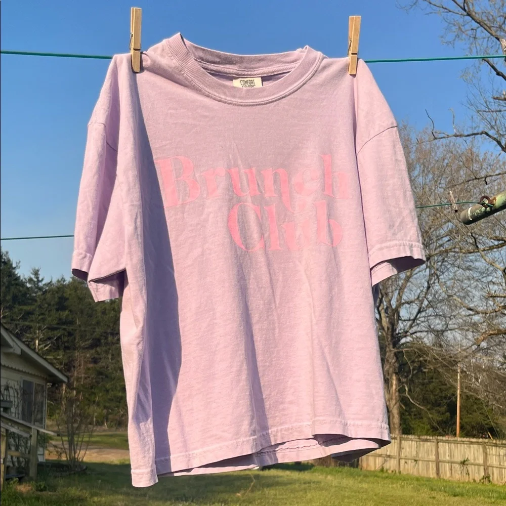 COMFORT COLORS Lilac/Pastel Pink 'Brunch Club' Heavyweight Cotton Cropped Tee Lg